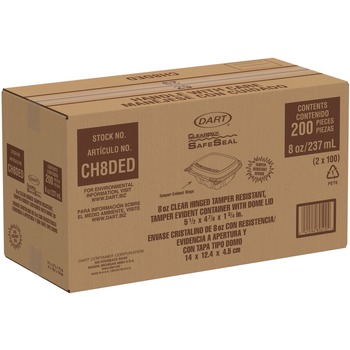 Dart CH8DED ClearPac SafeSeal 8 oz. Domed Lid Plastic Tamper-Resistant/Evident Containers - Clear (200/Carton)