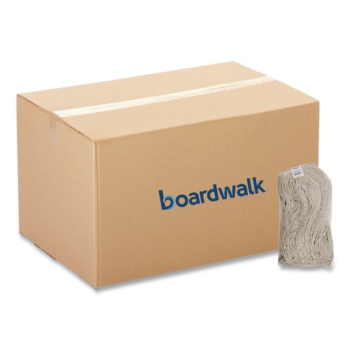 Mop Heads | Boardwalk BWK732C 32 oz. Economical Lie-Flat Cotton Fiber Mop Head - White (12/Carton) image number 0