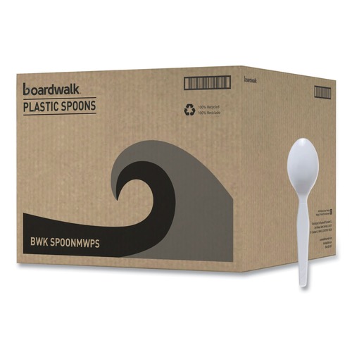 Disposable Spoons | Boardwalk BWK SPOONMWPS Mediumweight Polystyrene Cutlery Teaspoon - White (1000/Carton) image number 0