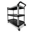 Carts | Rubbermaid Commercial FG409100BLA 40.63 in. x 20 in. x 37.81 in. 300 lbs. Capacity 3 Shelves Plastic Xtra Utility Cart with Open Sides - Black image number 3