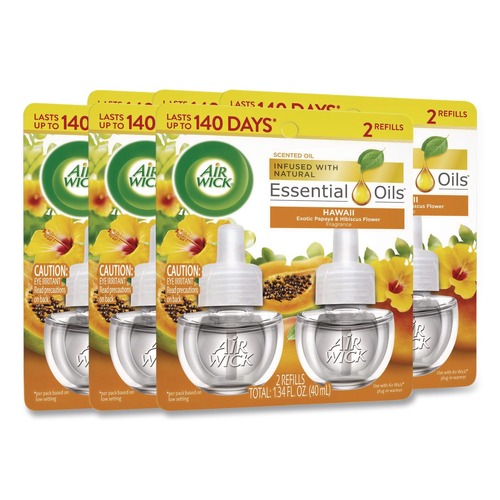 Metered Dispenser Refills | Air Wick 62338-85175 0.67 oz. Scented Oil Twin Refill - Hawai'i Exotic Papaya/Hibiscus Flower (6 Packs/Carton) image number 0