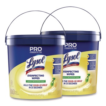 LYSOL Brand 19200-99856 6 in. x 8 in. 1-Ply Professional Disinfecting Wipe Bucket - Lemon and Lime Blossom White (2/Carton)