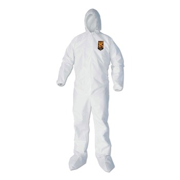 Ansell 44333 A40 Elastic-Cuff Ankle, Hood, and Boot Coveralls - Large, White (25/Carton)
