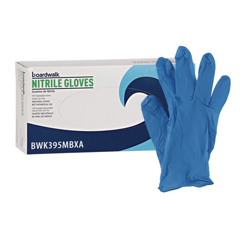 Food Service Disposable & Single Use Gloves | Boardwalk 395MBXA 5 mil. Disposable Powder-Free Nitrile Gloves - Medium, Blue (100/Box) image number 0
