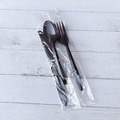 Cutlery Kits | Boardwalk BWK3KITBLPS 3-Piece Polystyrene Fork/Knife/Teaspoon Cutlery Kit - Black (250/Carton) image number 3
