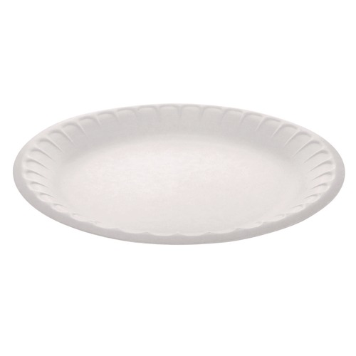 Plates | Pactiv Corp. YTH10009STEC 9 in. Diameter Placesetter Satin Non-Laminated Foam Dinnerware Plate - White (500/Carton) image number 0