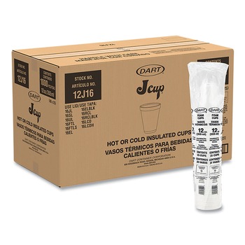 Dart 12J16 12 oz. Squat Foam Drink Cups - White (1000/Carton)
