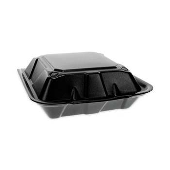 Pactiv Corp. YTDB99010000 9 in. x 9 in. x 3.25 in. Dual Tab Lock Vented Foam Hinged Lid Container - Black (150/Carton)