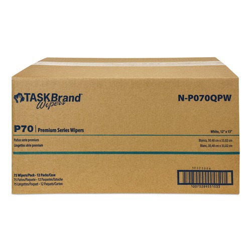 Perforated Roll & Hand Towels | HOSPECO NP070QPW TASKBrand P70 Series Premium Wiper 11 x 13 Unscented (75/Pack, 12 Packs/Carton) image number 0