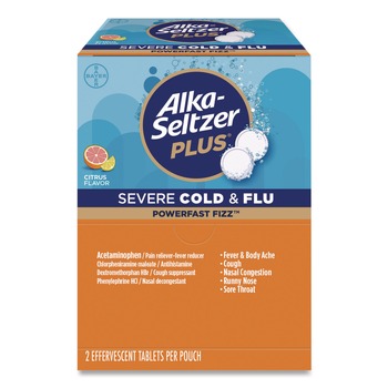 Alka-Seltzer 97319 Plus PowerFast Fizz Sever Cold and Flu Effervescent Tablet 2 Tablets/Pouch 30 Pouches/Box