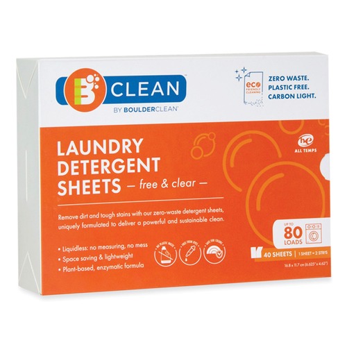 Laundry Detergents | Boulder Clean 607476CT Laundry Detergent Sheets - Free and Clear (12 Packs/Carton) image number 0