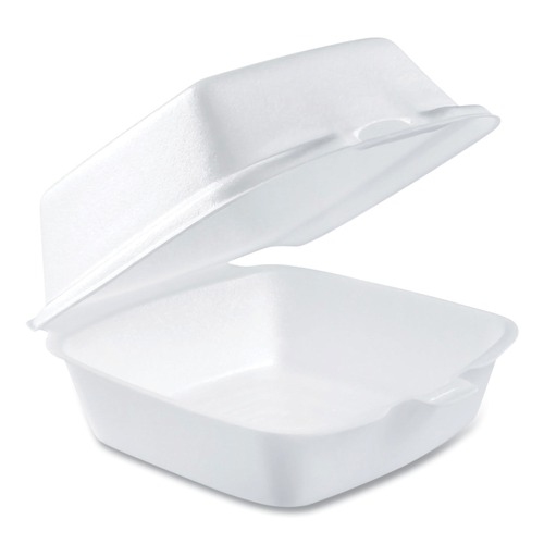 Food Containers & Lids | Dart 50HT1 5.38 in. x 5.5 in. x 2.88 in. Foam Hinged Lid Containers - White (500/Carton) image number 0