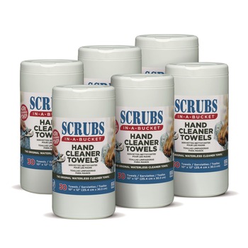 SCRUBS 42230 10 x 12 1-Ply Hand Cleaner Towels - Blue/White/Citrus (6/Carton)