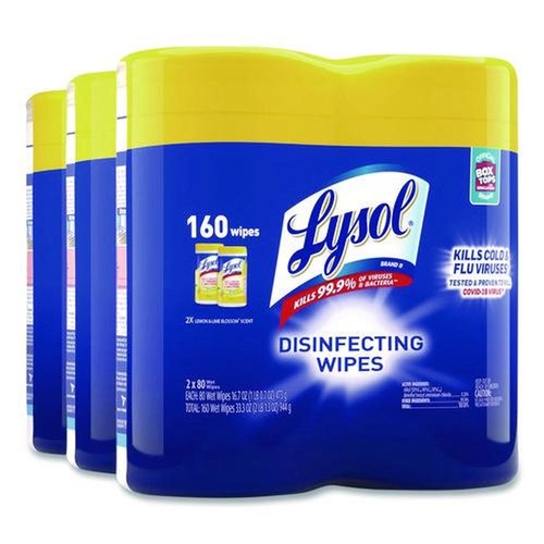 Cleaning Cloths & Wipes | LYSOL Brand 19200-80296 1-Ply 7 in. x 7.25 in. Disinfecting Wipes - Lemon and Lime Blossom Scent, White (3/Carton) image number 0