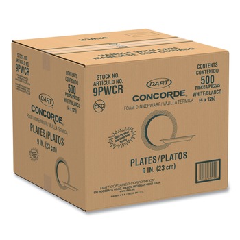 PLATES | Dart 9PWCR 9 in. Diameter Concorde Non-Laminated Foam Plates - White (125/Pack)