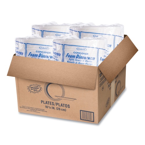 Plates | Dart 10PWCR 10.25 in. Diameter Concorde Foam Plate - White (4 Packs/Carton) image number 0
