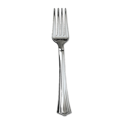 Disposable Forks | WNA WNA 610155 Reflections Design Heavyweight Plastic Forks - Silver (600/Carton) image number 0