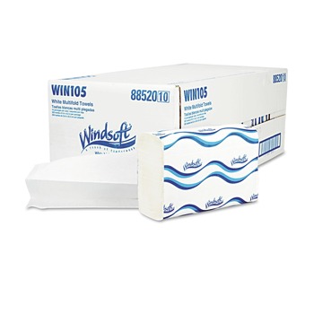 Windsoft WIN105 9.25 in. x 9.5 in. 1-Ply Multifold Paper Towels - White (16 Packs/Carton)