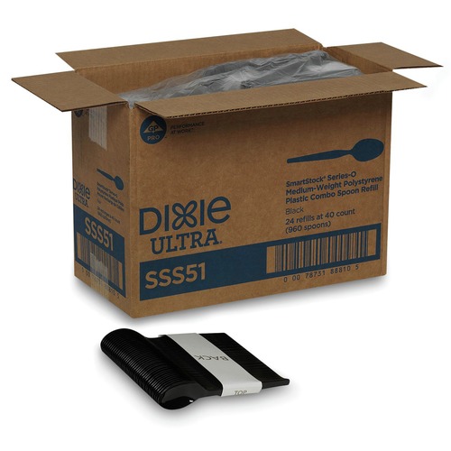 Disposable Spoons | Dixie SSS51 SmartStock Series-O 6 in. Mediumweight Plastic Cutlery Spoons Refill - Black (40/Pack, 24 Packs/Carton) image number 0