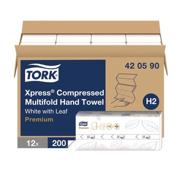 Tork 420590 1-Ply 8.3 in. x 9.45 in. Xpress Compressed Multifold Hand Towels - White (12/Carton)