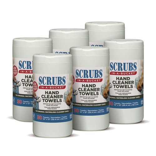 Hand Sanitizing Wipes | SCRUBS 42230 10 x 12 1-Ply Hand Cleaner Towels - Blue/White/Citrus (6/Carton) image number 0