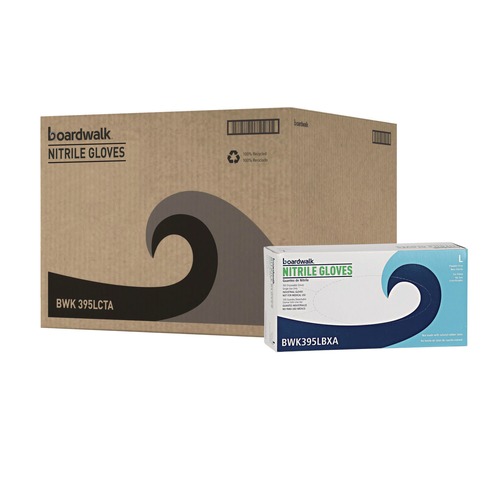 Food Service Disposable & Single Use Gloves | Boardwalk 395LCTA 395 Series 5 mil Thick 9.5 in. Long Powder-Free Disposable General-Purpose Nitrile Gloves - Large, Blue (1000/Carton) image number 0