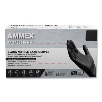 EXAM AND SURGICAL GLOVES | Ammex ABNPF48100 9.5 in. Long 3 mil Powder-Free Nitrile Exam Gloves - X-Large/Black (1000/Carton)