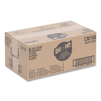 CUTLERY KITS | Dixie CM168 Tray with Plastic Forks/Knives/Spoons Combo Pack - White (168/Box)
