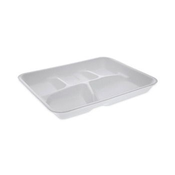 COMPARTMENT MEAL TRAYS | Pactiv Corp. YTH10500SGBX 5 Compartment 8.25 in. x 10.5 in. x 1 in. Foam School Trays - White (500/Carton)