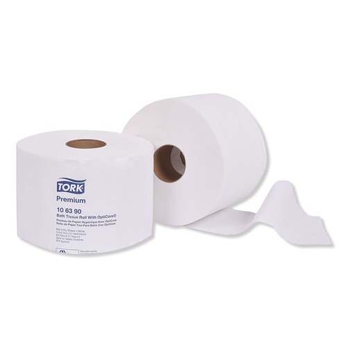 Perforated Roll & Hand Towels | Tork 106390 2-Ply Septic Safe Premium Bath Tissue Roll with OptiCore - White (36/Carton) image number 0
