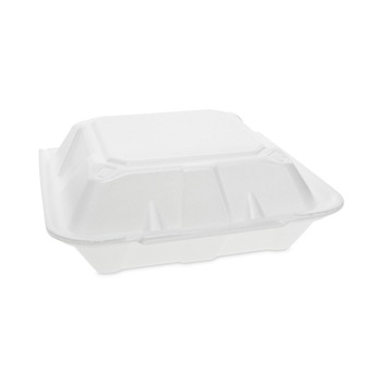 Pactiv Corp. YTD199010000 9.13 in. x 9 in. x 3.25 in. Dual Tab Lock Foam Hinged Lid Containers - White (150/Carton)
