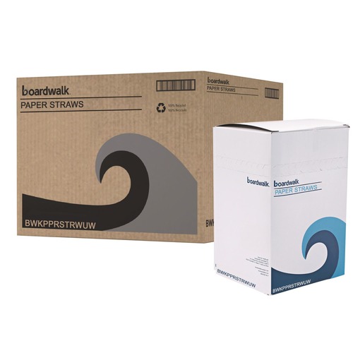 Straws/Stems/Sticks | Boardwalk BWKPPRSTRWUW 7.75 in. x 0.25 in. Unwrapped Paper Straws - White (4800/Carton) image number 0