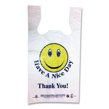 PRODUCTS | Barnes Paper Company T1-6SMILEY 11.5 in. x 21 in. 12.5 microns Smiley Face Shopping Bags - White (900/Carton)