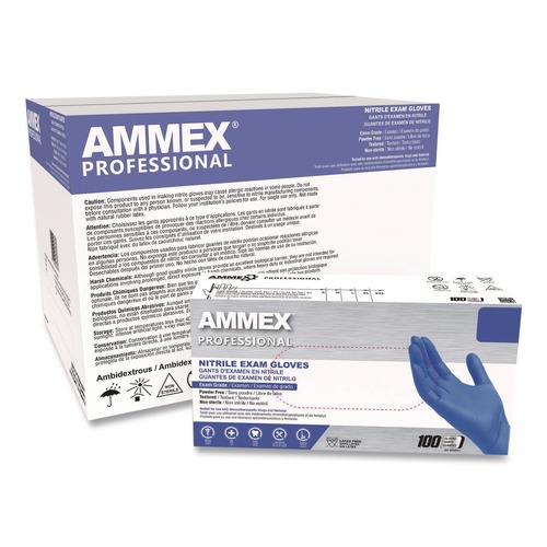 Exam & Surgical Gloves | Ammex ACNPF46100 9.5 in. Long 3 mil Thick Powder-Free Nitrile Exam Gloves - Large, Blue (1000/Carton) image number 0