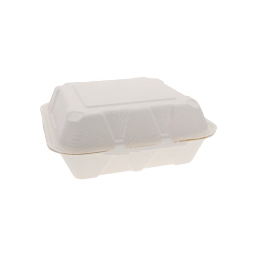 Food Containers & Lids | Pactiv Corp. YMCH0901BB 9 in. x 9 in. x 3 in. Sugarcane EarthChoice PFAS Free Compostable Hinged Lid Container - White (150/Carton) image number 0