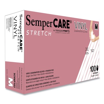 SemperCare SCVNP103 Stretch Vinyl Examination Gloves - Medium, Cream (100/Box)