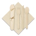 Cutlery Kits | Hoffmaster 120030 Caterwrap 6 x 12 Pre-Rolled Napkins with Wood Cutlery - Kraft (100/Carton) image number 0