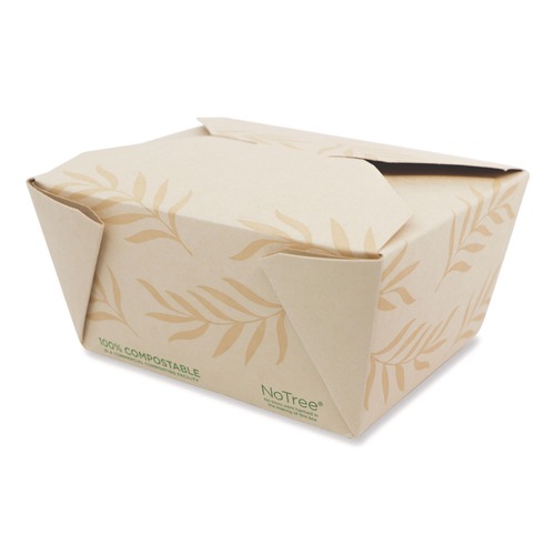 Food Containers & Lids | World Centric TO-NT-1 4.2 in. x 5.2 in. x 2.5 in. 26 oz. Sugarcane No Tree Folded Takeout Containers - Natural (450/Carton) image number 0