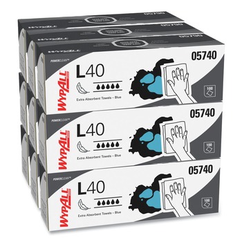 WypAll 05740 L40 POP-UP Box 9.8 in. x 16.4 in. Towels - Blue (100/Box, 9 Boxes/Carton)