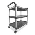 Carts | Rubbermaid Commercial FG409100GRAY 40.63 in. x 20 in. x 37.81 in. 300 lbs. Capacity 3 Shelves Plastic Xtra Utility Cart with Open Sides - Gray image number 2
