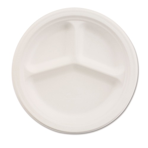 Plates | Chinet 21204 3 Compartment Plate 10-1/4 in. Di Paper Dinnerware - White (500/Carton) image number 0