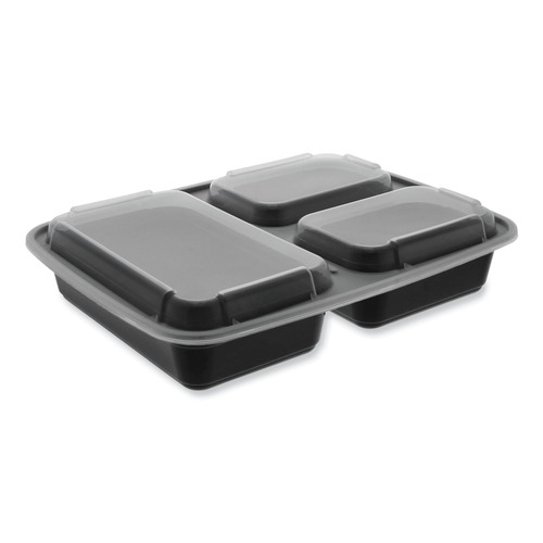 Food Containers & Lids | Pactiv Corp. NC333B Newspring DELItainer 7.5 x 9.87 x 1.75 32 oz Plastic Microwavable Container - Black/Clear (150/Carton) image number 0