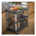 Carts | Rubbermaid Commercial FG409100GRAY 40.63 in. x 20 in. x 37.81 in. 300 lbs. Capacity 3 Shelves Plastic Xtra Utility Cart with Open Sides - Gray image number 3