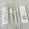 Cutlery Kits | Boardwalk BWK6COMBOKITPP 5.86 in. 6-Piece Mediumweight Plastic Cutlery Fork/Knife/Napkin/Pepper/Salt/Spoon Kit - White (250/Carton) image number 3