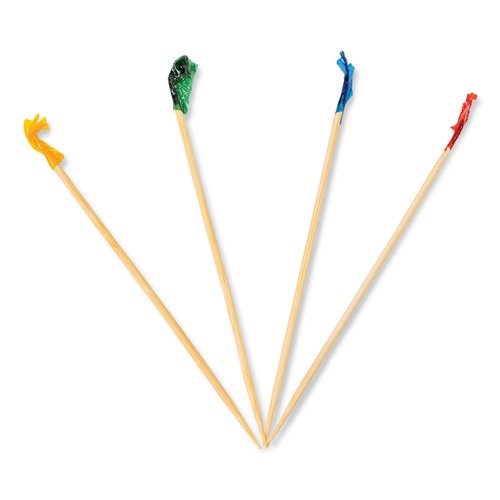 Straws/Stems/Sticks | AmerCareRoyal R812B 4 in. Bamboo Cellophane-Frill Wood Picks - Assorted (10000/Carton) image number 0
