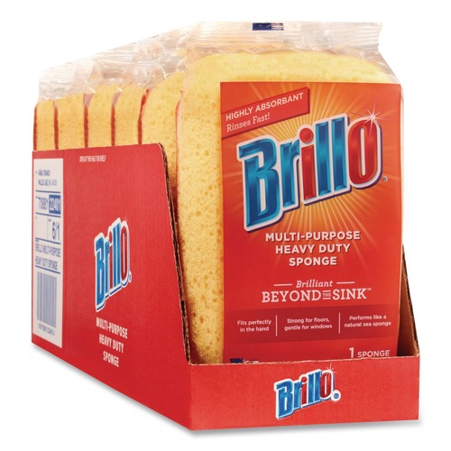 Scouring Pads & Sticks | Brillo 22401 4.25 in. x 6.25 in. Multi-Purpose Sponge - Yellow (6/Carton) image number 0