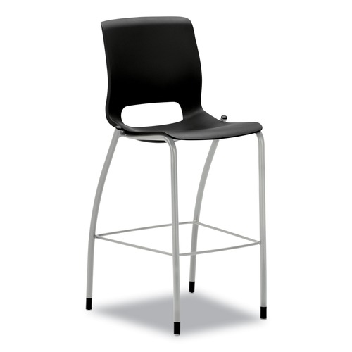 Indoor Seating | HON HMG5.N.E.ON.PLAT Motivate Four-Leg 30 in. Seat Height Supports Up to 300 lbs. Cafe Height Stool - Onyx Seat/Back, Platinum Base image number 0