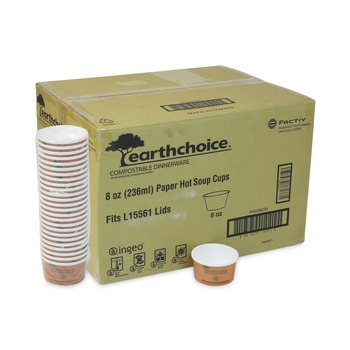 Pactiv Corp. PHSC8ECDI EarthChoice 3 x 3 x 3 8 oz Paper Compostable Soup Cup - Brown (500/Carton)