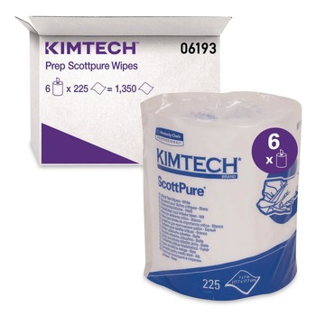 Kimtech 06193 7 in. x 7 in. SCOTTPURE Center-Pull Roll Jr. Critical Task Wipers - White (6/Carton)