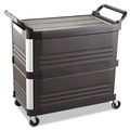Carts | Rubbermaid Commercial FG409300BLA 40.63 in. x 20 in. x 37.81 in. 300 lbs. Capacity 3 Shelves Plastic Xtra Utility Cart with Enclosed Sides and Back - Black image number 1